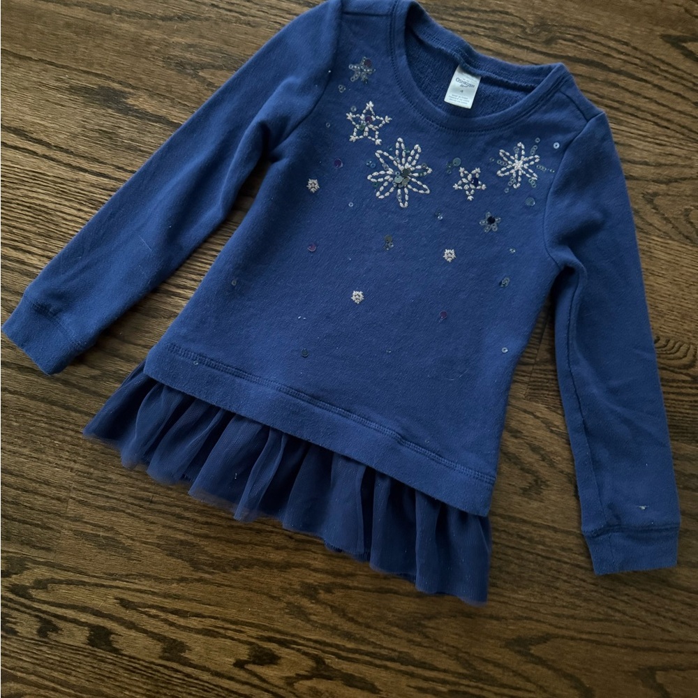 Adorable Little Girl Navy Blue Snow Flake Sweatshirt